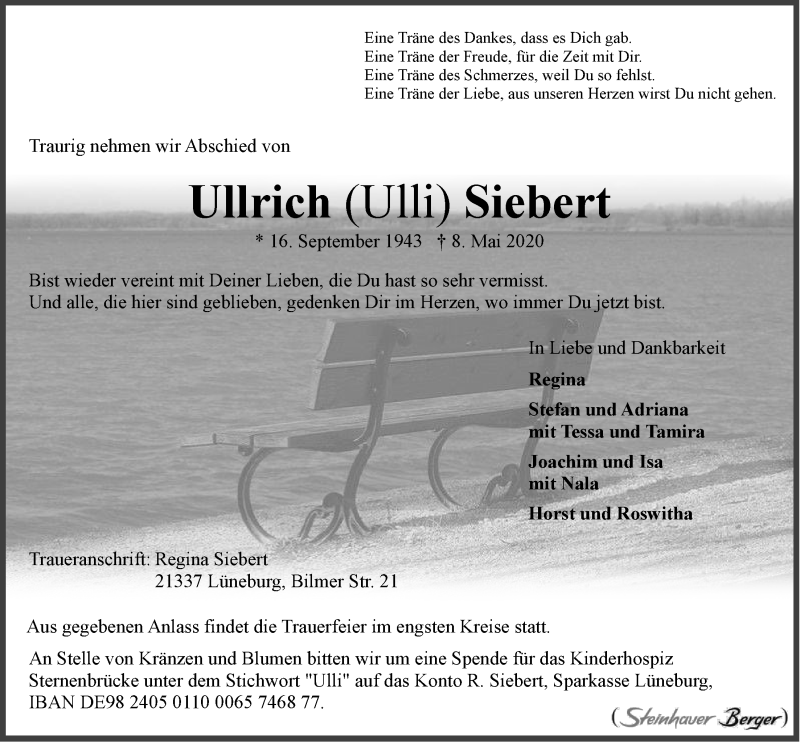  Traueranzeige für Ullrich  Siebert vom 16.05.2020 aus LZ
