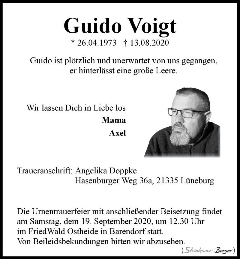  Traueranzeige für Guido Voigt vom 12.09.2020 aus LZ