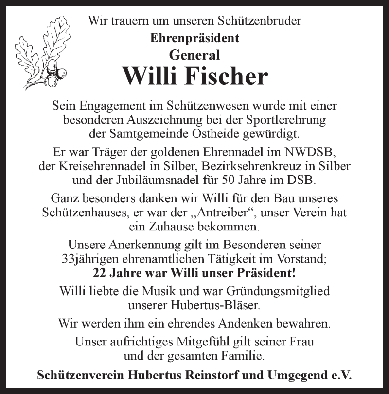  Traueranzeige für Willi Fischer vom 10.04.2021 aus LZ