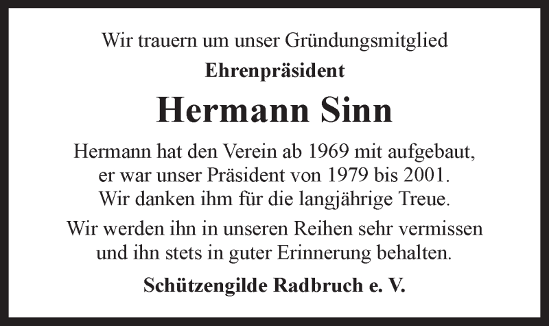  Traueranzeige für Hermann Sinn vom 23.07.2021 aus LZ