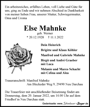 Anzeige von Else Mahnke von LZ