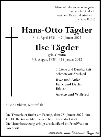 Anzeige von Ilse Tägder von LZ