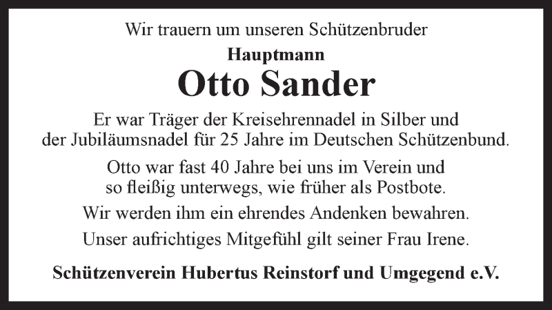  Traueranzeige für Otto Sander vom 11.01.2022 aus LZ