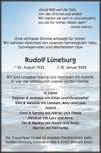 Anzeige von Rudolf Lüneburg von LZ