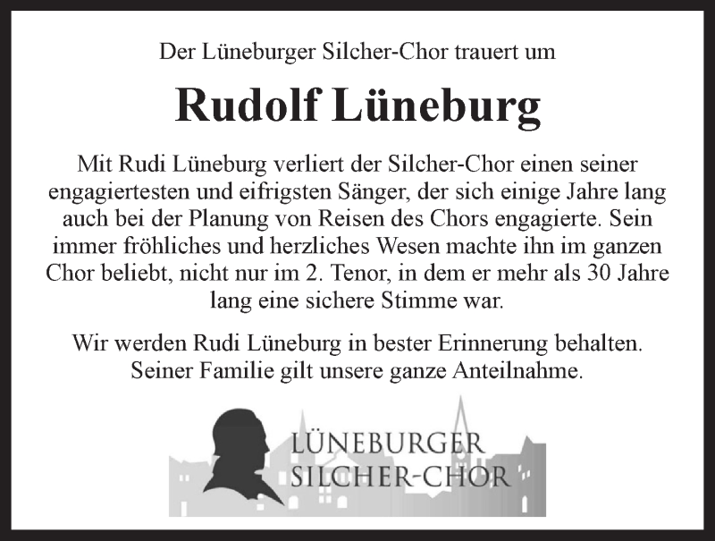  Traueranzeige für Rudolf Lüneburg vom 15.01.2022 aus LZ