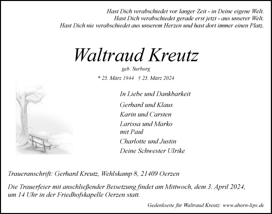 Anzeige von Waltraud Kreutz von LZ