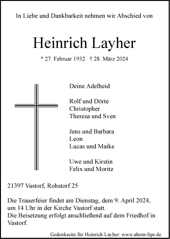 Anzeige von Heinrich Layher von LZ