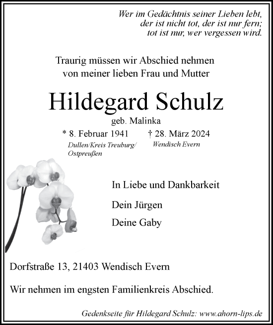 Anzeige von Hildegard Schulz von LZ