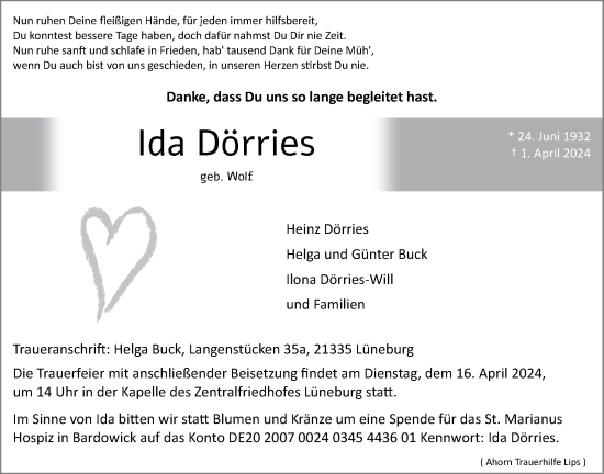 Anzeige von Ida Dörries von LZ