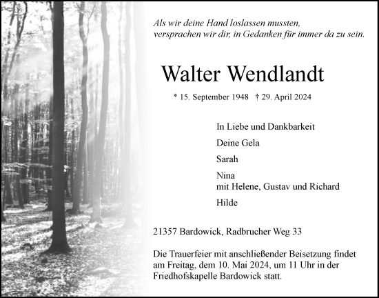 Anzeige von Walter Wendlandt von LZ